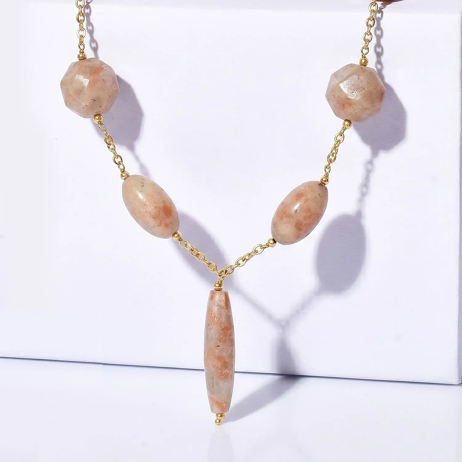 EverTrue Sunstone Beaded Necklace (20-22 Inches) in 18K YG Plated Stainless Steel 225.00 ctw