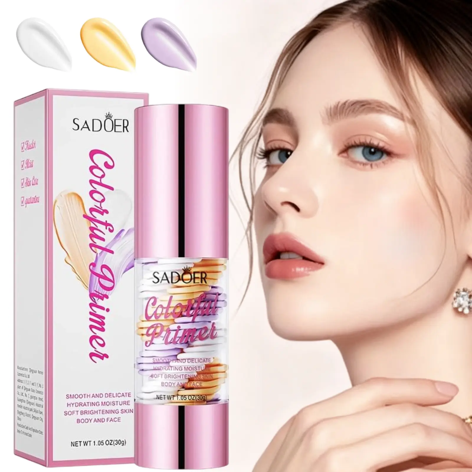 3 In 1 Hydrating Makeup Primer,Primer for Face Before Makeup, TransparentMakeup Base Face Moisturizing Isolation Creamfor Oil Control & Smoothing Skin Tone, RadianceSkin