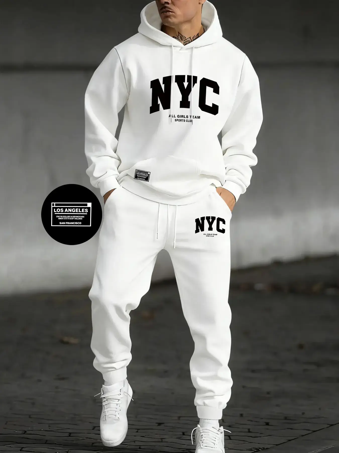 Men's Letter Print Hoodie Set, Kangaroo Pocket Drawstring Hooded Sweatshirt + Waistdrawstring Sport Pants 2 Piece Set, Athleisure Sportswear Set, Fall & Winter Casual Fashion, Streetwear Tracksuit Set, Sweatsuit Set, Loose Casual Athleisure