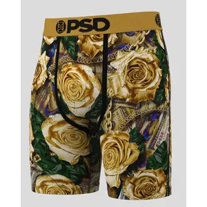 PSD Mens Golden Petals Boxer Brief - Standard Length 7 Inch Inseam, Soft and Breathable Poly Blend Fabric