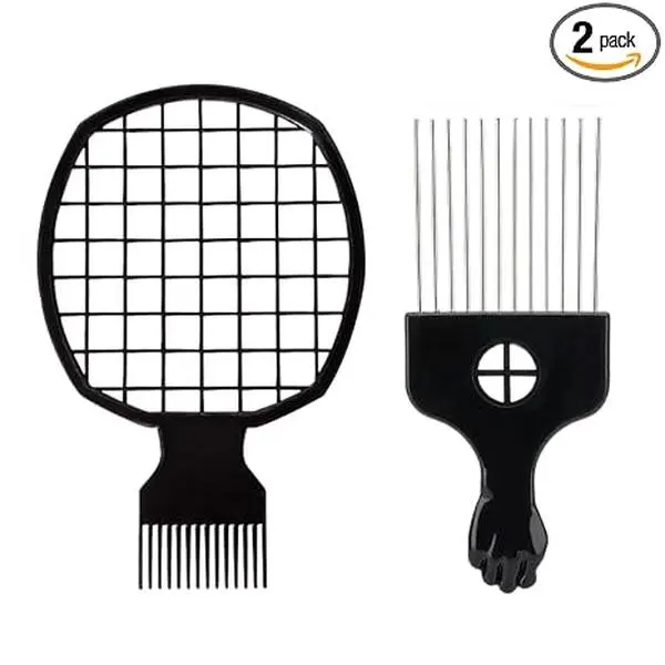 Upgraded Hair Twist Comb Hair Sponge Brush and Metal Afro Hair Pick Comb Set for Black Men Women Curls, 2 In 1 Afro Hair Coil Pick Combs Curl Brush (2 Pcs)