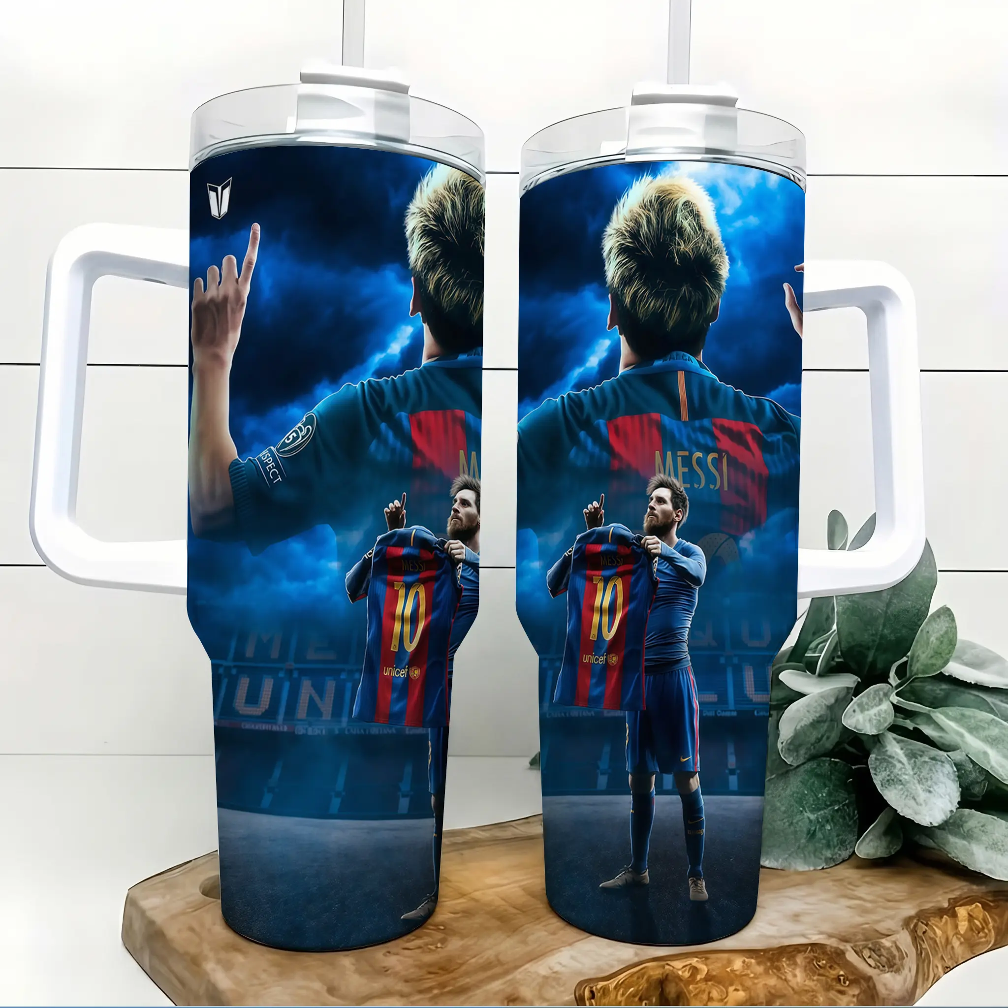 [Fathers Day Gift]Lionel Messi Barcelona 40oz Insulated Tumbler with Handle and Straw, Football Legend Soccer Star Career Moments Stainless Steel Water Bottle Travel Mug, Collectible Fan Gift for Teens Adults