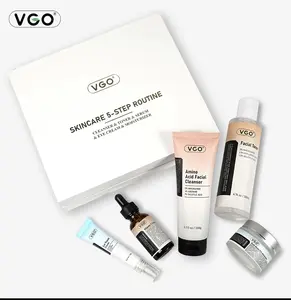 VGO Skin Care Collection 5 Steps Complete Facial Set with Moisturizer Essence Serum Anti-Aging Vitamin Niacinamide Soothing Cream 400ml Daily Radiant gift skincare hydrate products