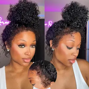 4c Edge Curly Wig Invisi Strap Snug Fit 360 Transparent Lace Frontal Bleached Knots Pre Cut Lace Wig With Drawstring 100% Human Hair Wig