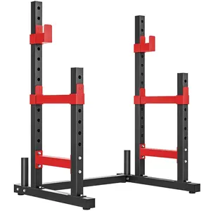 Soozier Adjustable Squat Rack, Multi-Functional Bench Press Rack, Heavy Duty Barbell Stand with Weight Plate Holders for Weight Lifting and Home Gym Strength Training, 660lbs Max Load, Red