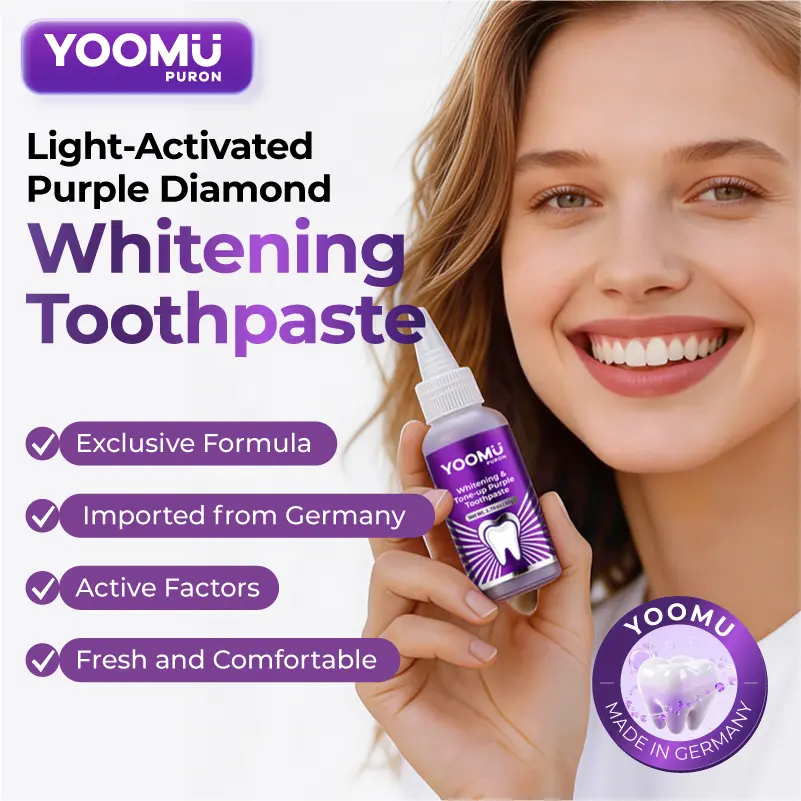 【Professional Grade】YOOMU B Purple Whitening Toothpaste - Active Formula, Whitens Smile, Freshens Breath, Removes Stains, Gentle Daily Care Cleaning, 50ml