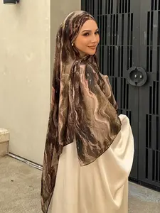 Women's Fashion Polyester Watercolor Headscarf Turban Hijab 80x180cm Muslim Hijab, Stylish and Comfortable, Perfect for Daily Wear