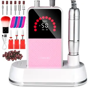 LIMEGIRL Portable Electric Nail Drill 50000RPM Professional for Acrylic Gel Dip Powder Nails with LED Display & 9 Bits for Manicure Pedicure Nail Set Low Heat & Vibration Gifts for Women
