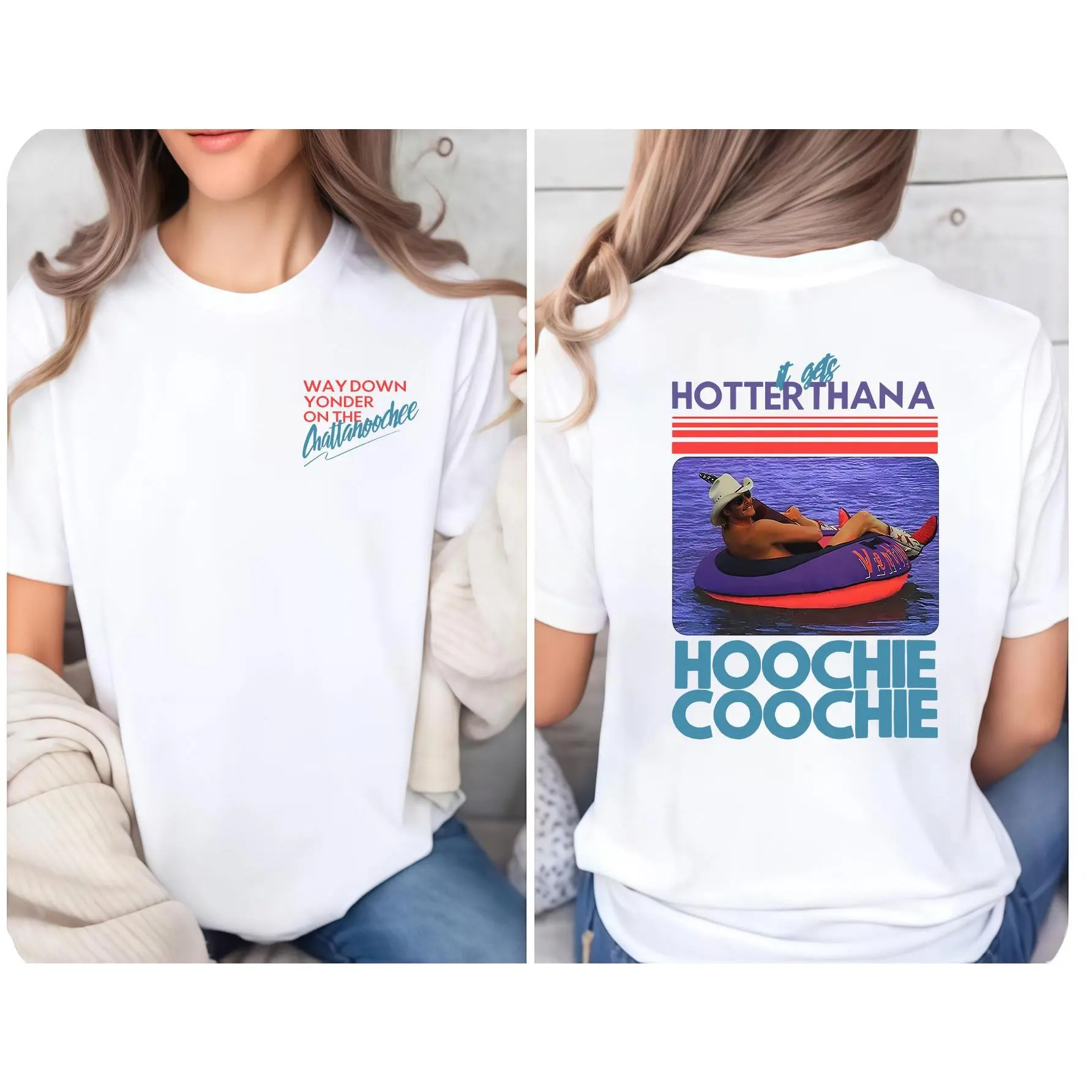 Women's Cotton Round Neck Short-Sleeve Pull-On T-Shirt - BBakhu Apparel Relaxed Fit Casual Summer Top, 2-Sided Funny Digital Country Prints, Chattahoochee Jackson Inspired Unisex Pullover, Digital Print, Funny Country Music Prints