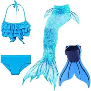 Girls Mermaid Bikini Swimsuit 4 Piece Set Princess Bathing Suit  Summer Beach Wear(HEIXIAN-DH53-WJF46)