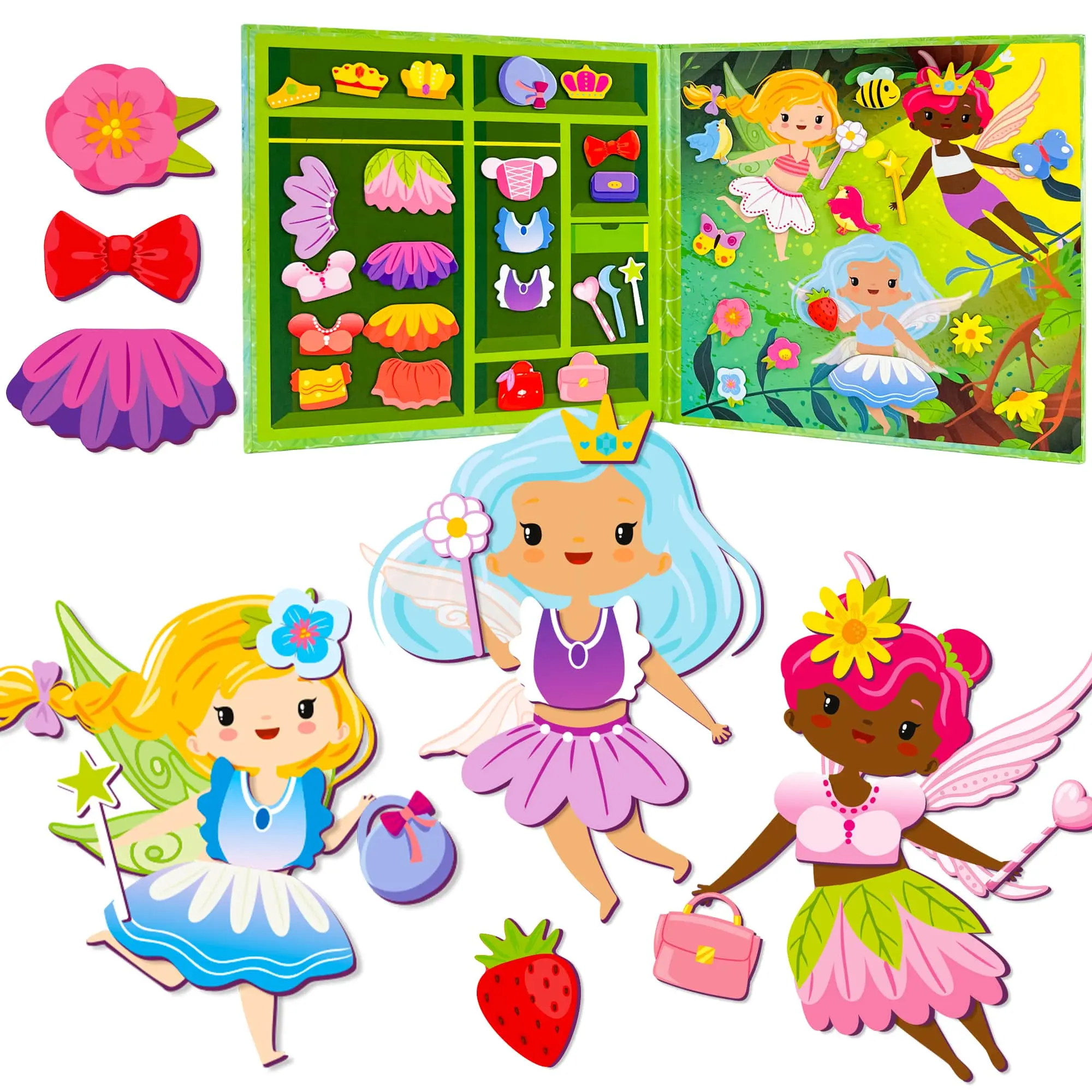 QUOKKA Magnetic Dress-Up Dolls for Kids, Fairy-Themed Set with 39 Magnetic Pieces - Creative Play Toy for Home, Travel