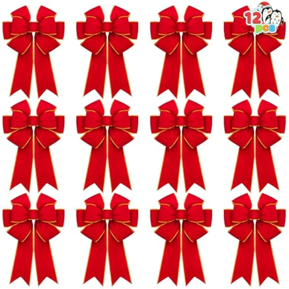3 PCS Christmas Red Velvet Bows 14" x 12", Large Xmas Golden Edged Red Velvet Bow Tree Decor for Christmas Home Wreath Decoration