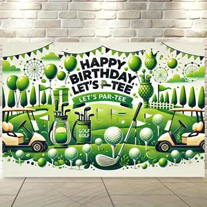 "Let's Par-Tee" Birthday Banner, 8x6ft Vibrant Print Polyester Wall Covering, Golf Course Design with Balls, Clubs & Accessories, Ideal for Party Decor, Indoor/Outdoor Use, Outdoor Banners, Party Decoration