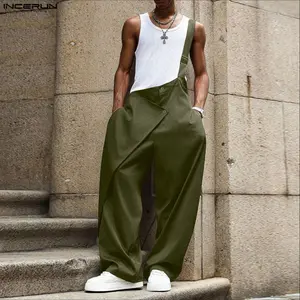 INCERUN, Men, All Seasons, Army Green Ultra Loose Diagonal Placket Strap Overalls, Street Trend, Music Festival, Outdoor Casual, Art Studio, Skate Wear SpringStatements