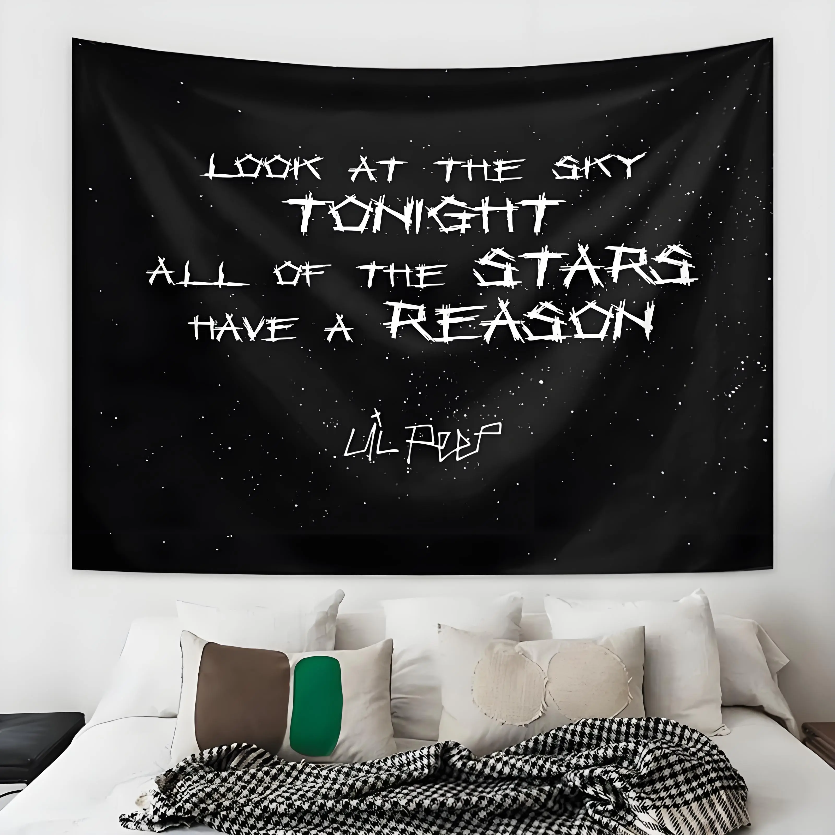 Retro Polyester Print Cloud Art Tapestry decoration- Sky-Gazing Star Design with Text Decorations, Artistic Tapestry for Bedroom, University Dormitory Home Decor，room decor