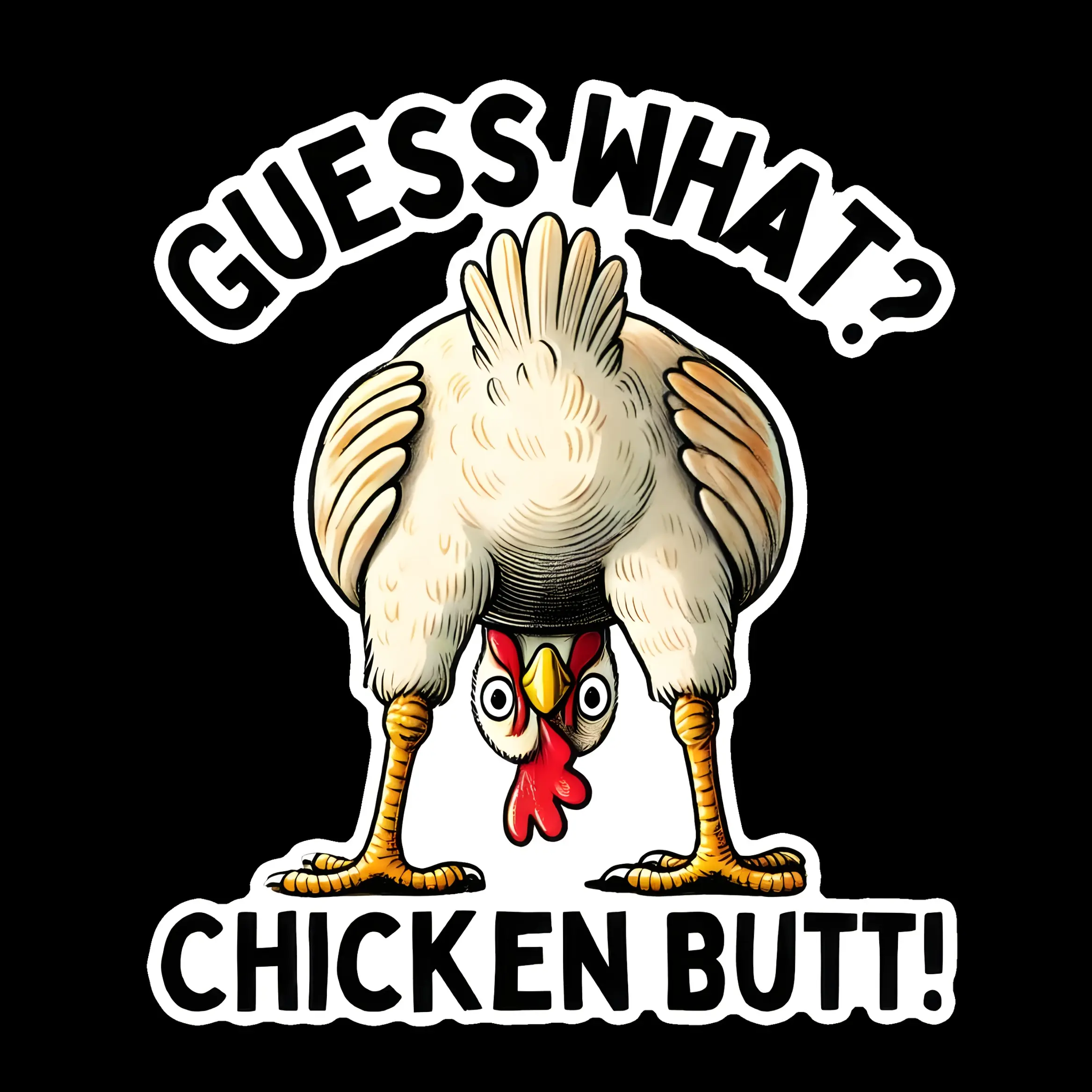 Guess What? Chicken Butt! Vinyl Sticker - Waterproof, Reusable, Easy Application - Perfect for Cars, Trucks, Laptops - Quirky Cartoon Design - No Warranty