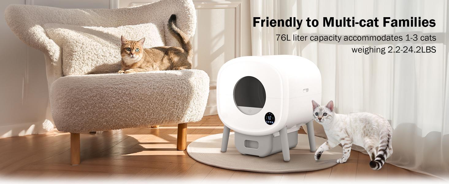 TAYACICY Automatic Self Cleaning Litter Box, Large Capacity Cat Litter Box Self Cleaning for Cats 2.2-33lbs, App Control,Safety Protection, 2 Roll Garbage Bags,White & Grey