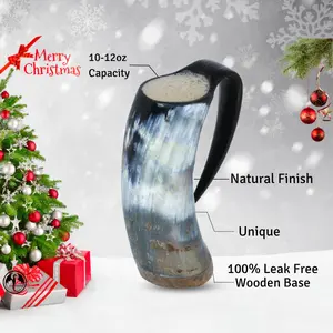 Viking Drinking Coffee Mug- 12oz| Viking Gifts for Men & Women| Real Ox Horn| Food Grade Medieval| Hot and Cold Liquids| Natural Shine Finish (Plain)