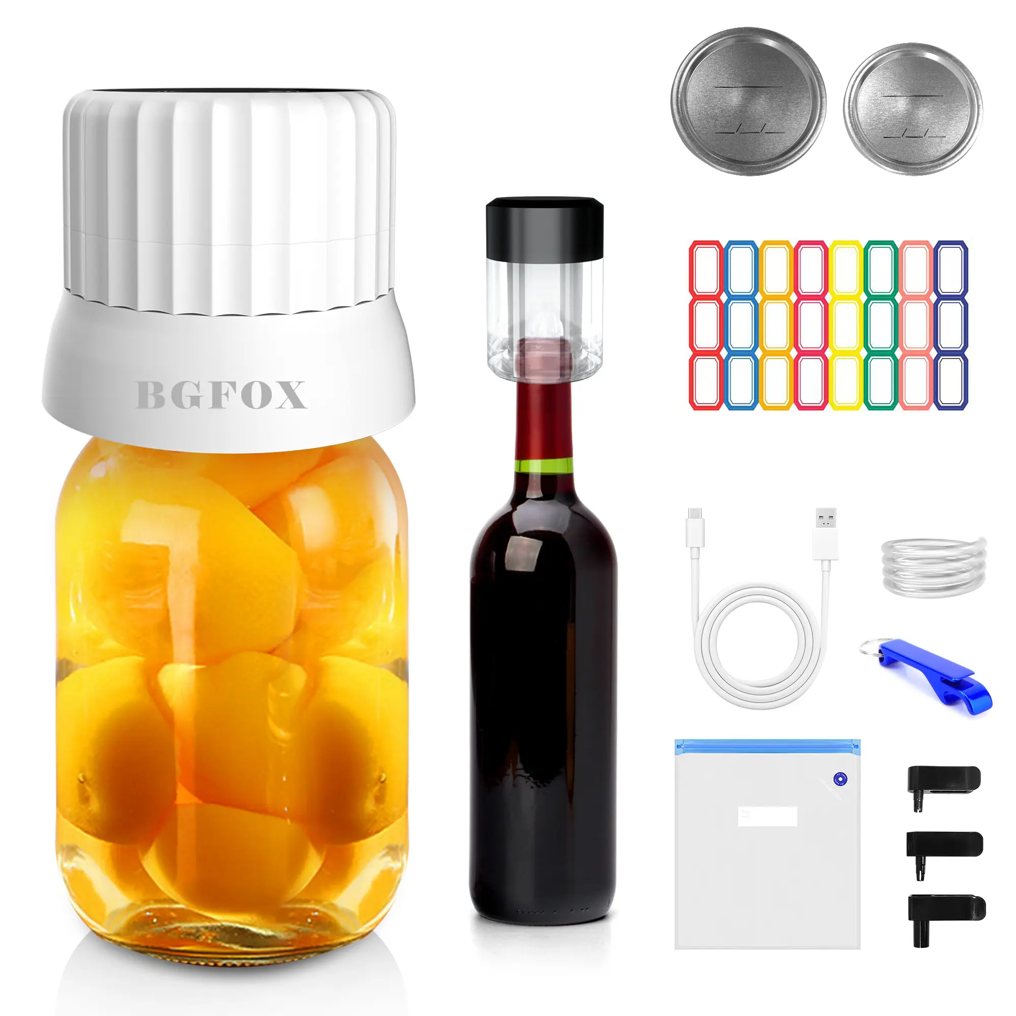 BGFOX Electric Vacuum Sealer with 7 Free Accessories Kit - ABS, 1-Click Sealing, Auto Stop, Digital Display, Portable for Wide & Regular-Mouth Mason Jars, Food Storage Canning, Picnics, Silicone-Infused Daily Kitchen Gadget