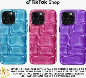 NeeDohS Cool Crush Ice Cube Phone Case, 3D Visual Printed Graphic Hard Phone Cover, Anxiety Sensory Play Blue 17 Air Pro Max
