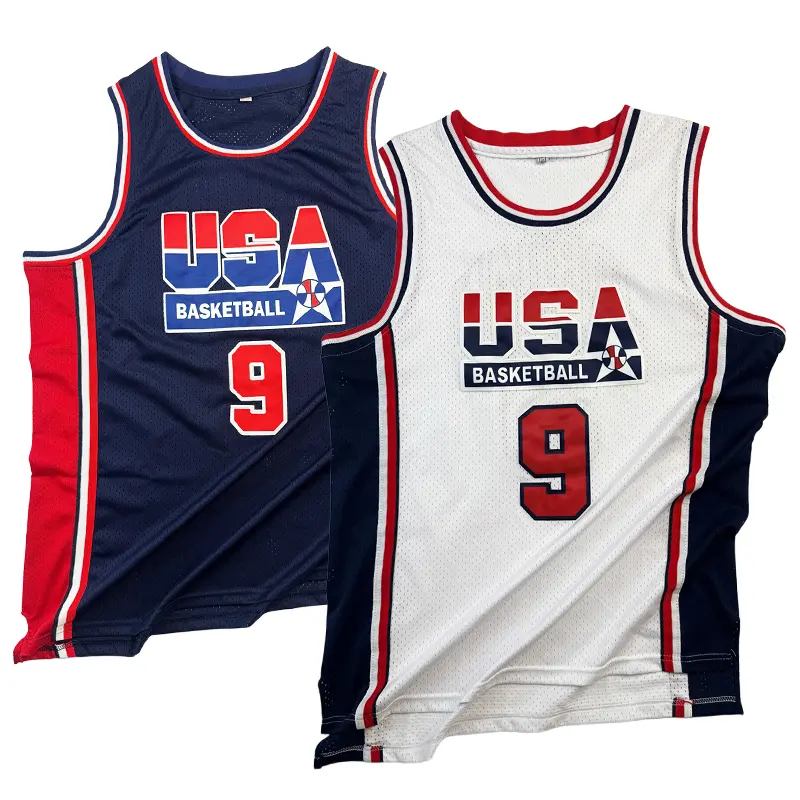 Men's Basketball Jersey, Retro 1992 USA Team #9 Throwback with Stitched Embroidery, Loose Fit Breathable Mesh for Hip Hop, Sizes S-XXXL
