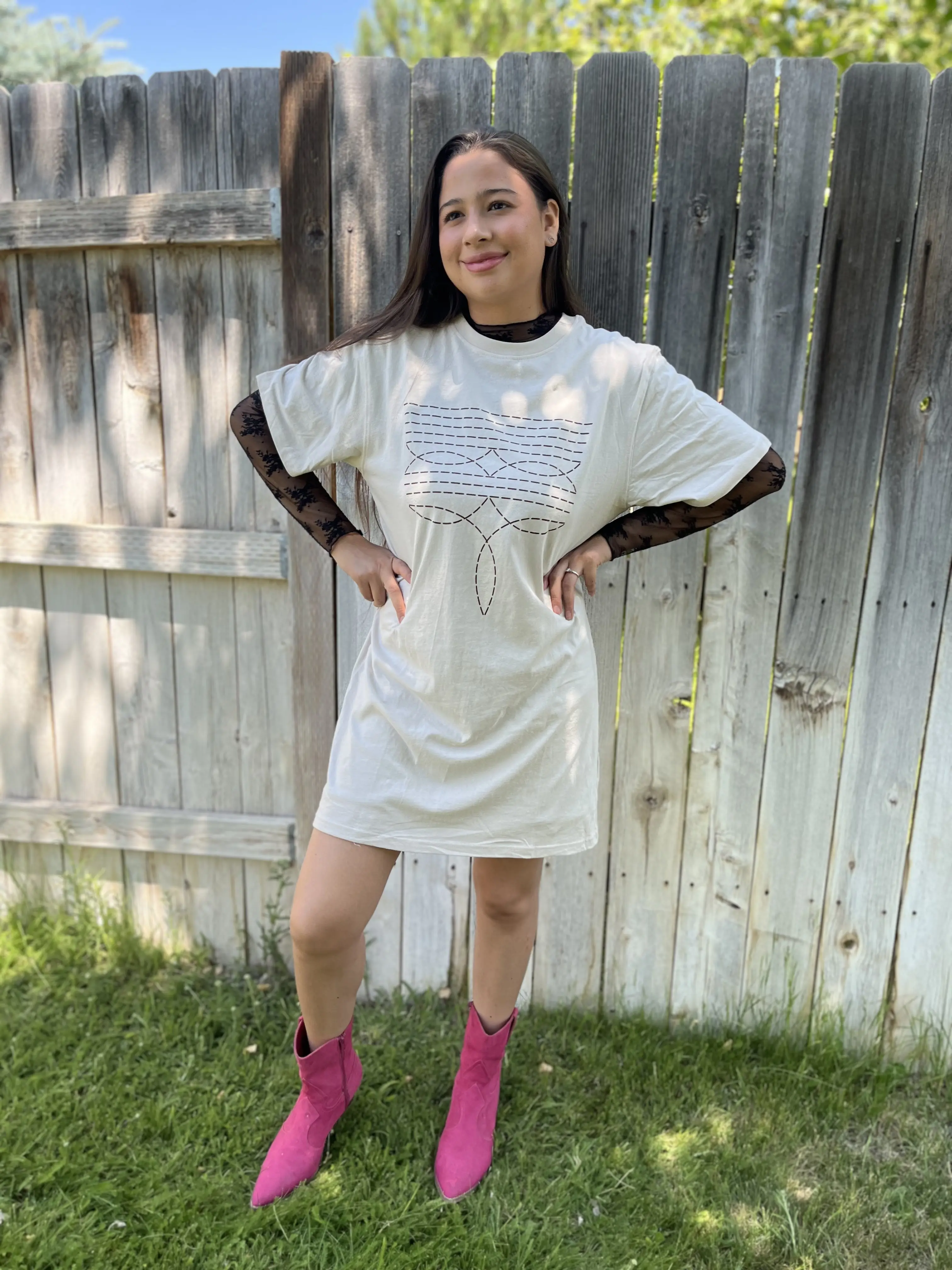 Cowboy Boot Toe Stitch Western Graphic Tunic Dress