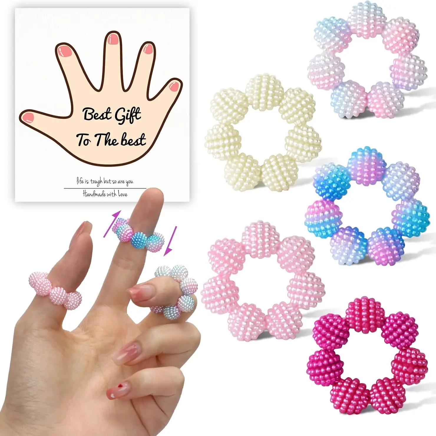 5-Piece Set Colorful Fidget Rings, Nail Beads & Finger Massage Device, Stress Relief Sensory Ring for Office Workers, Calming Toy Massager, Desk Fidget