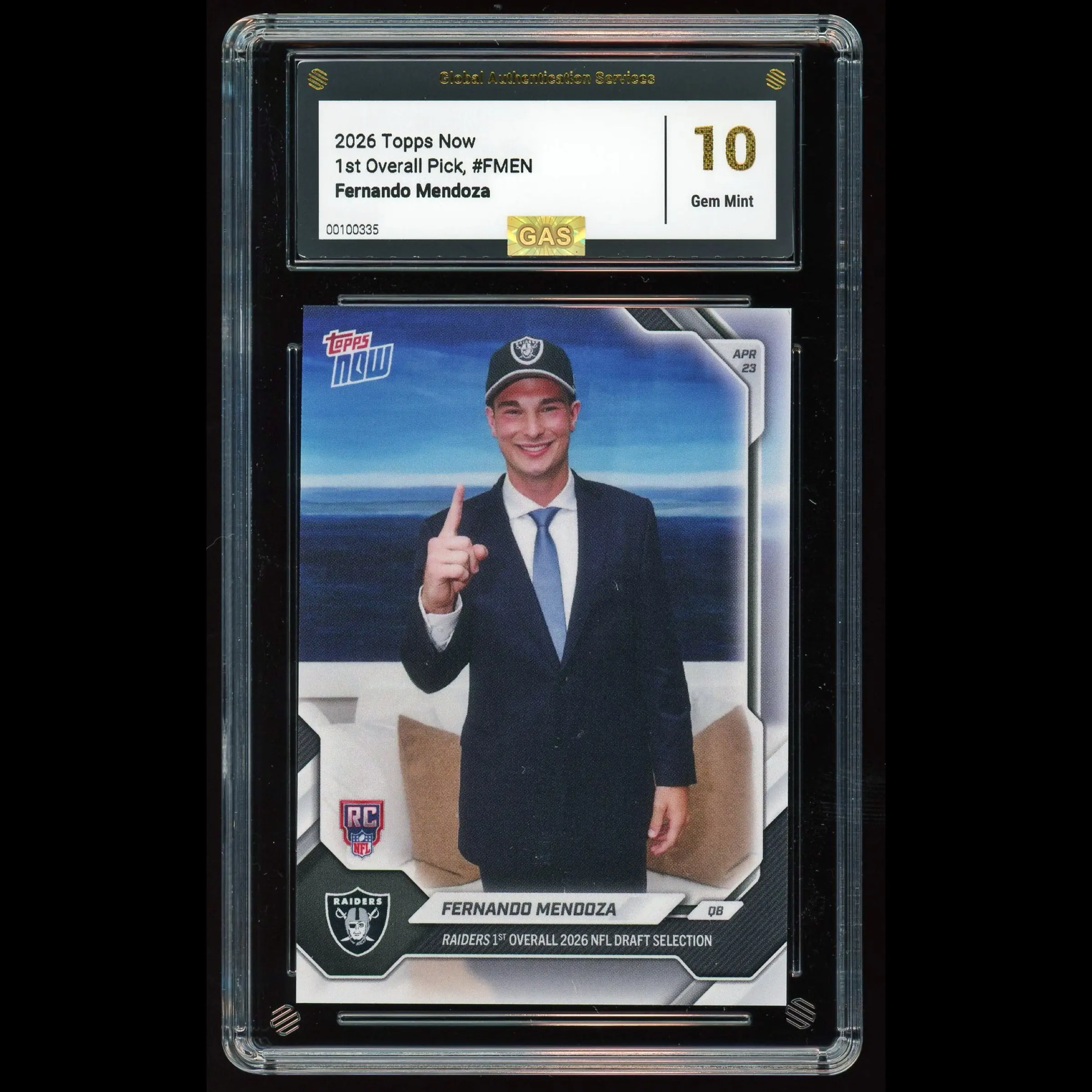 FERNANDO MENDOZA GEM MINT 10 Rookie NFL Draft Night Sports Trading Card Raiders Indiana