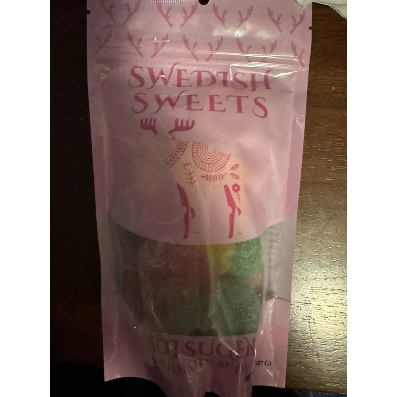 Swedish Sweets - Colorful Gummy Bears in a Pink Bag with Deer Design