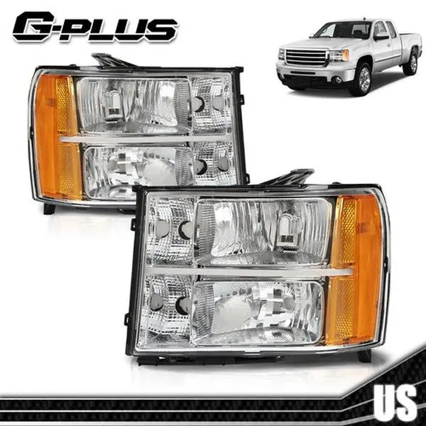 G-PLUS Headlights Lamp Pair, Car Exterior Upgrade Headlight Assembly for 2007-2014 GMC Sierra 1500/2500HD/3500HD, Driver & Passenger Side