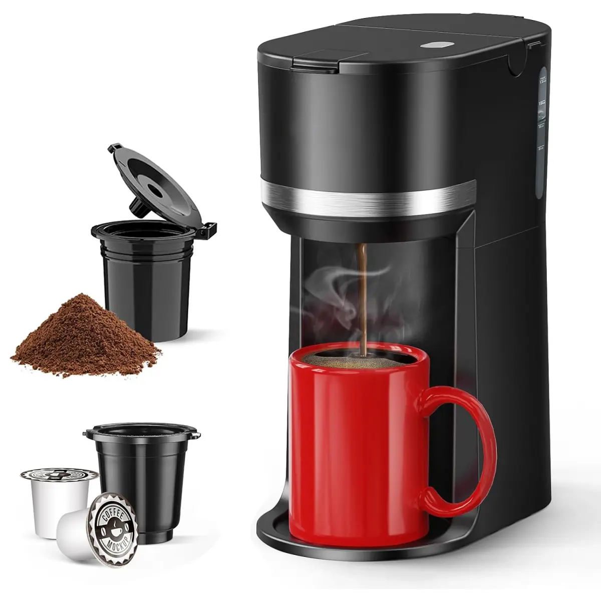 Single Serve Coffee Maker for K-Cup & Ground Coffee - Fast Brew, 6-12 oz Brew Sizes, Fits 5.5" Mugs, Small Machine with Descaling Reminder & Viewing Water Tank