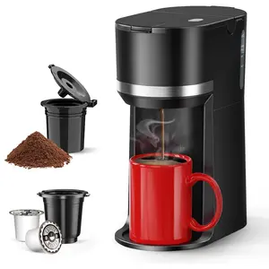 Single Serve Coffee Maker for K-Cup & Ground Coffee, Fast Brew, 6-12 oz Brew Sizes One Cup Coffee Machine Fits 5.5" Mugs, Small Capsule Coffee Machines with Descaling Reminder and Viewing Tank