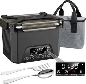 Cordless Electric Lunch Box, 1.2L Self Heating Lunch Box Battery Powered with Automatic Heating, BPA Free, Meal Prep Friendly, Portable Food Warmer for Work, Construction, Truck & Travel (Black)