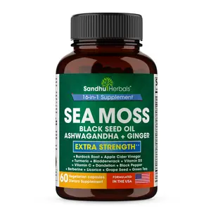 【Sandhus】Sea Moss, 60 capsules with Seamoss, Black Seed Oil, Ashwagandha, Ginger, Burdock Root, Turmeric, Black Pepper