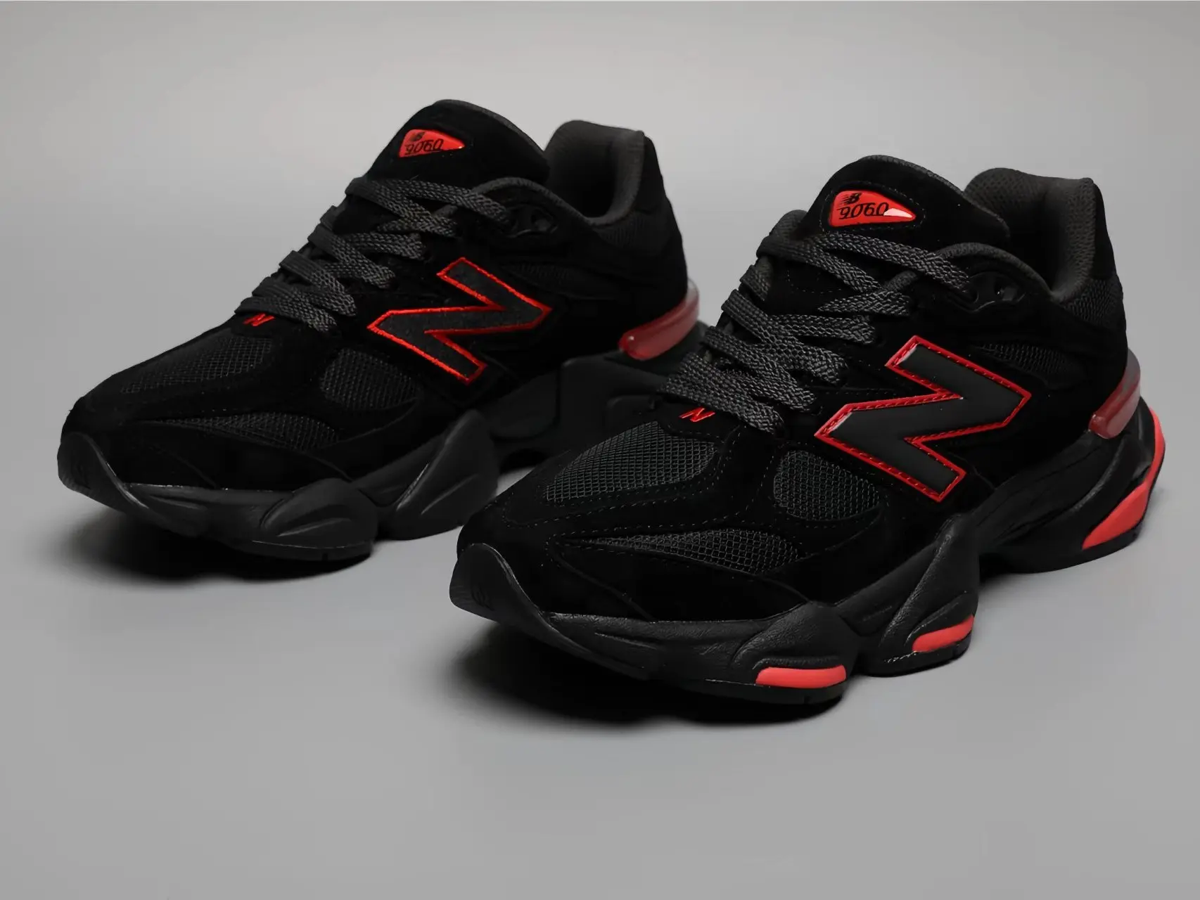 Unisex Black and Red Accent Retro Chunky Sneakers, Breathable Mesh & Suede Upper, Lace Up Closure, Multi-layered Thick Cushioned Midsole, Non Slip Rubber Outsole, Fashion Casual Shoes For Streetwear And Daily Wear