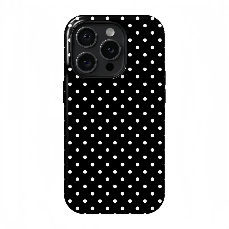 Black Polka Dot Durable Protective Cellphone Case - Double-Layer Shockproof Casing for iPhone 17 ProMax, 16 ProMax/Pro Plus, 15, 14, 13, 12 - Stylish Teen Girls Gift Phone Accessory