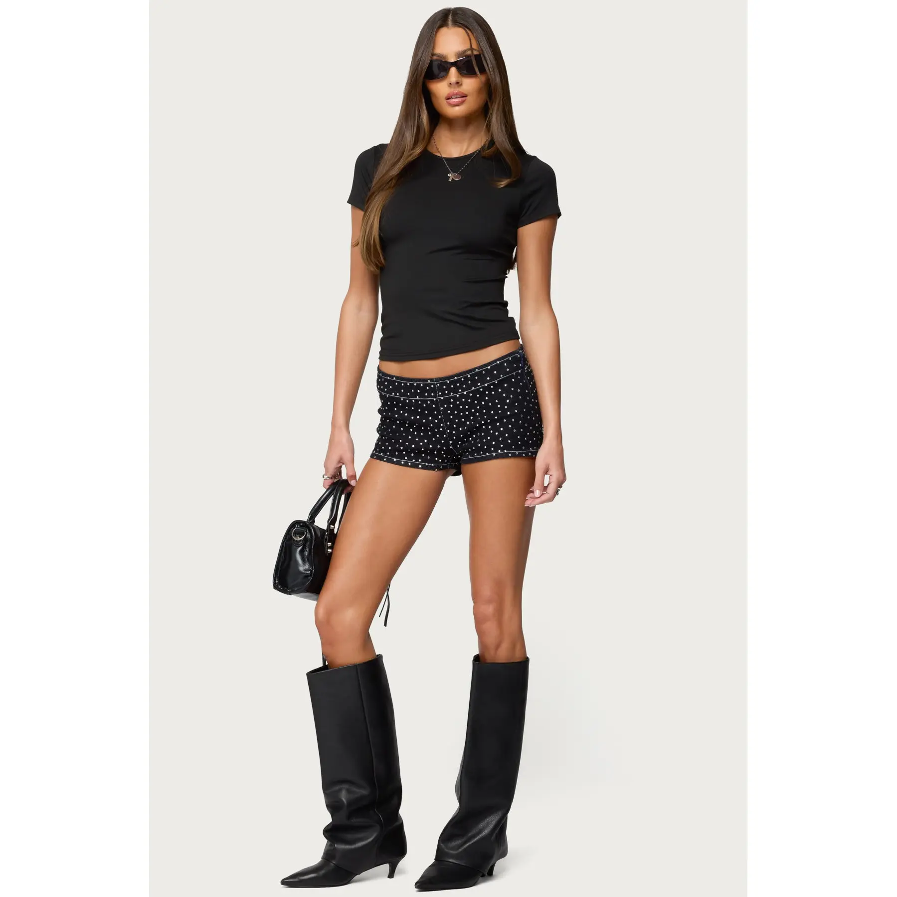 Moirah Rhinestone Denim Micro Shorts