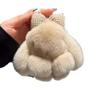 Cute Soft Fluffy Bunny Keychain Lanyard - 2026 Cute Bow-Knot, Soft Rex Fur Plush Pendant, Handcrafted Festive Gift for Bags, Keys, Cute Soft Keychains