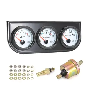 3-in-1 Triple Gauge Kit - Oil Pressure, Voltage & Water Temperature Gauges for Cars White