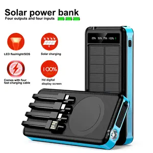 Solar Charger Power Bank 10,000mAh, Portable Wireless Charger, External Battery Pack with USB C for Cell Phones, Solar Panel Charger with Dual Flashlight for Camping