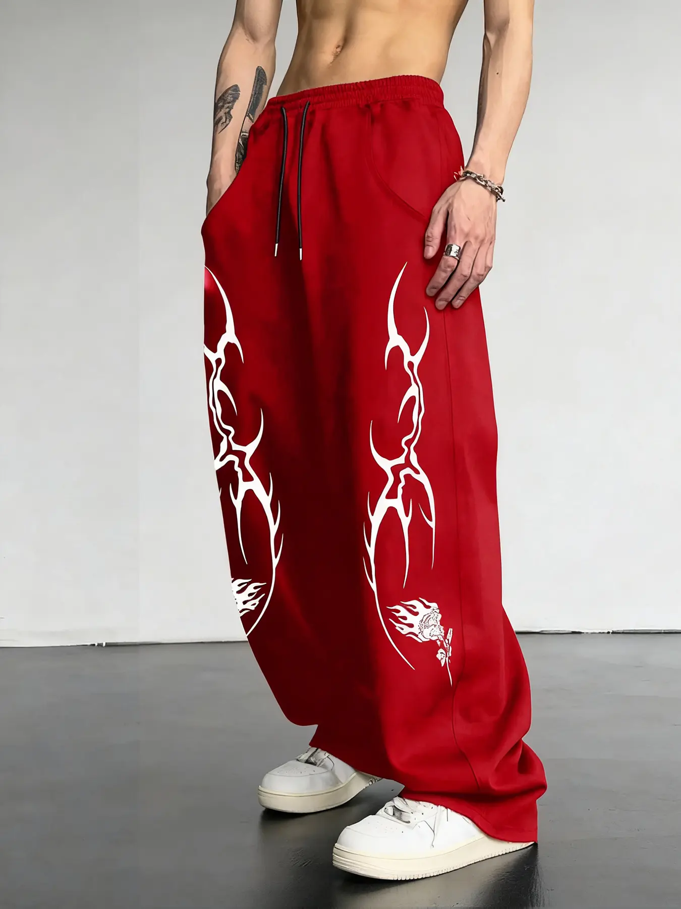 Dark Rose Print Wide Leg Pants, Casual Loose Fit, Preppy Style, All Seasons Wear, Trendy Streetwear Essential, Chill Casual Pants, Casual Comfy Trouser, Perfect for Tiktok Fans, Baggy Pants