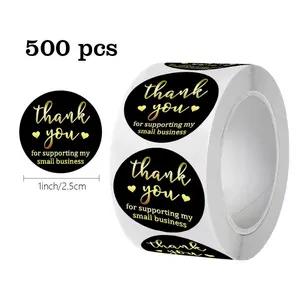 Vintage Multicolor "Thank You" Sticker Set - Kraft Paper Gold Foil Seal Stickers, Self-Adhesive Labels for Envelopes & Gift Decoration, Round Label, Sticky Labels