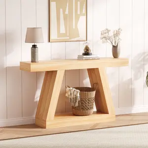 55 Inch  2-Tier  Narrow Console Table -Entryway Sofa Table for Hallway, Living Room, Foyer, Office - Slim Behind Couch Side Table - Natural Wood Color