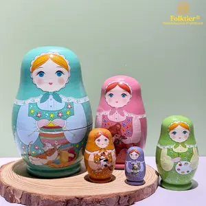 1 Set Russian Nesting Dolls, Flower Skirt Girl Matryoshka Dolls, Wooden Educational Toys for Kids, Crafts & Collectible Souvenirs, Ideal Gifts for Christmas Halloween Easter Thanksgiving Valentine's Day Ramadan New Year Birthday Party Wedding.
