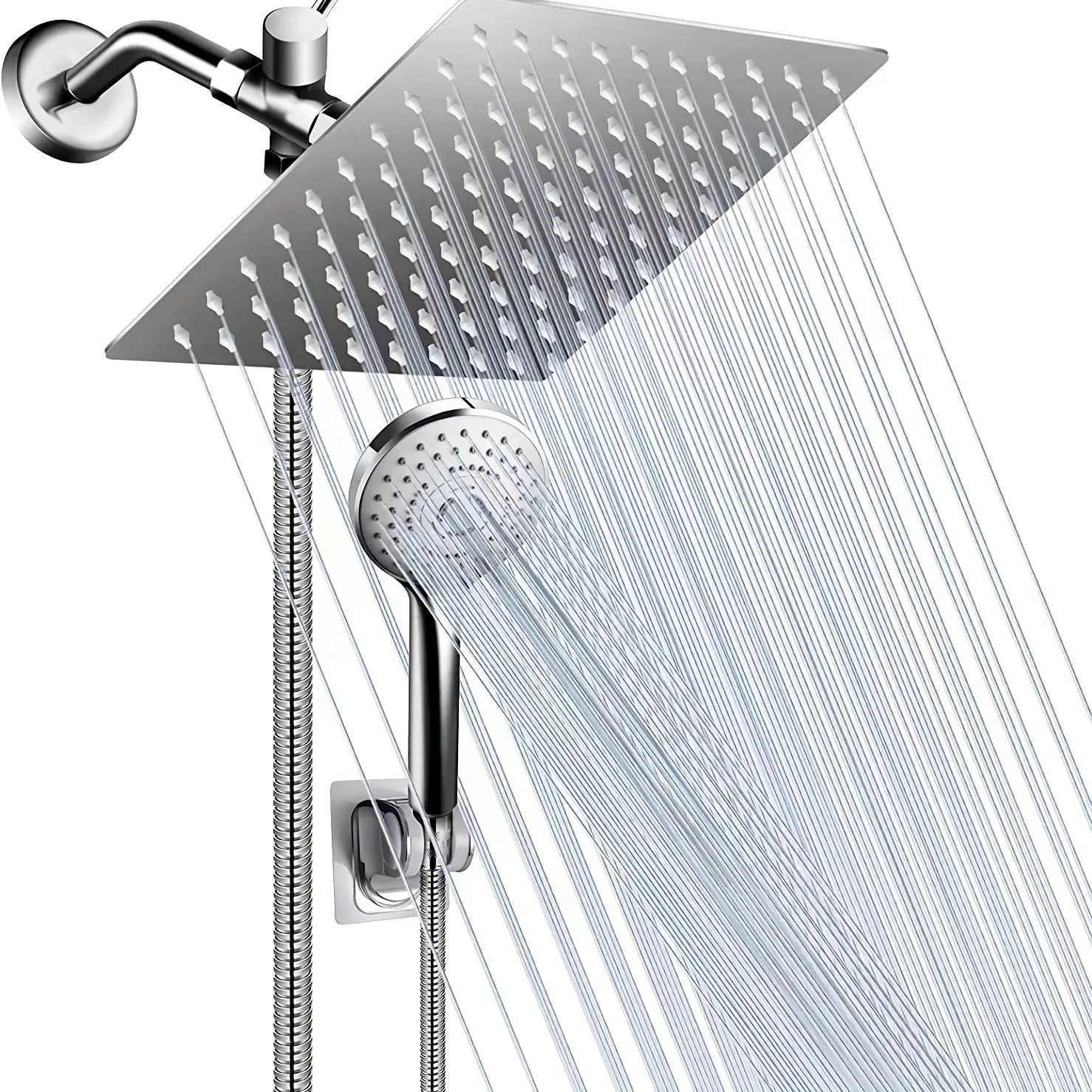 Dual  Rain  Shower  Head, 8 Inch High-Pressure 3-Way Shower Combo with 5 Settings Handheld Showerhead Combo, Powerful Low-pressure Water Shower Spray
