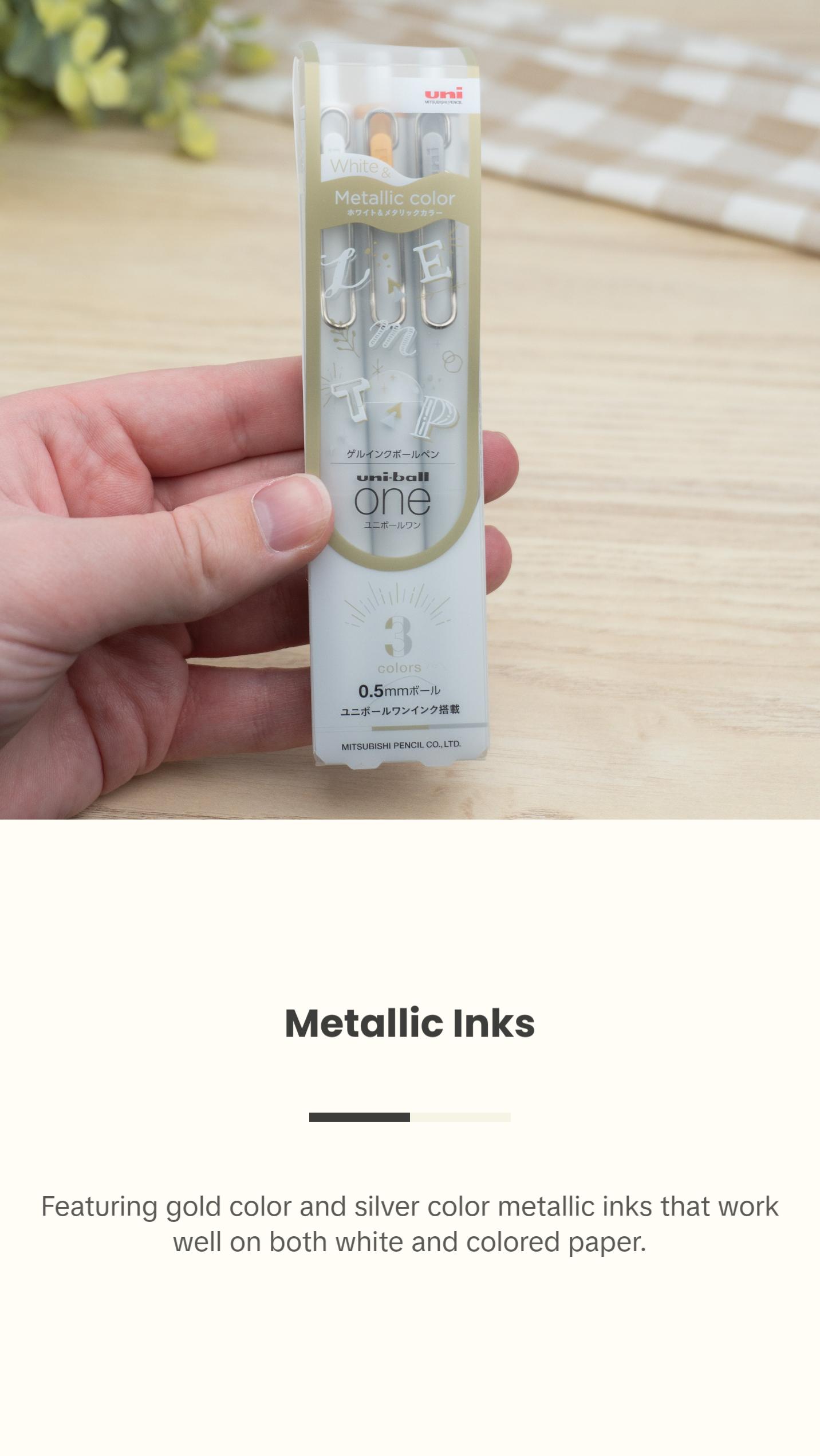 Uni-ball One Gel Pens - White & Metallic 3 Color Set (0.38mm and 0.5mm)