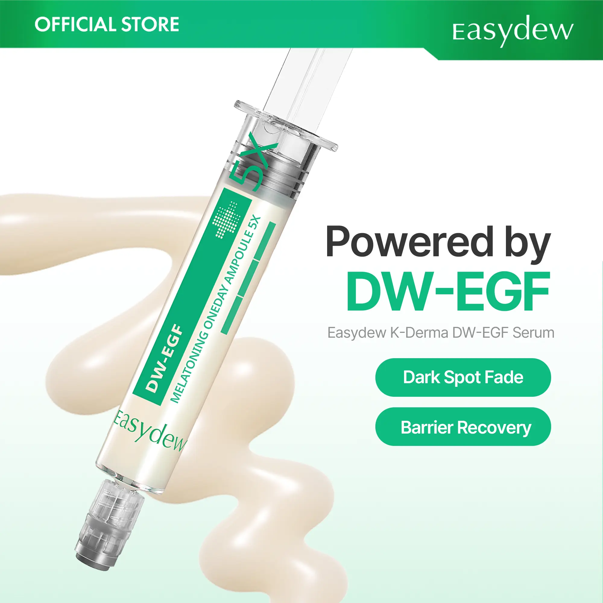Easydew DW-EGF Melatoning Ampoule - Official Product 99% Pure EGF Peptide Hydrating Serum with Niacinamide & Glutathione for Uneven Skin - Dark Spot Remover - Fast Absorbing Day & Night - Korean Skin Care Olive Young