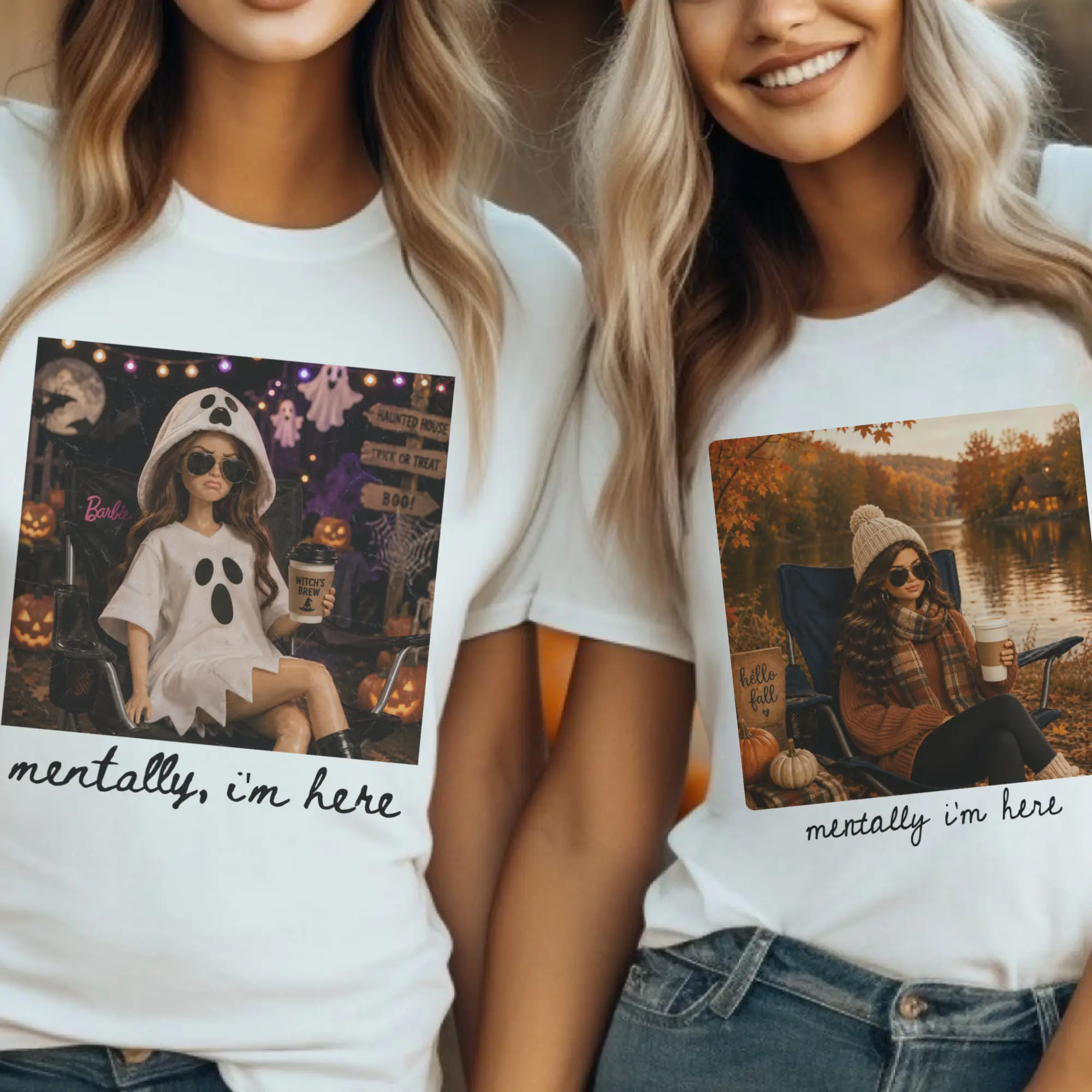 Vintage Mentally Here Doll Tees Halloween Mentally I'm Here Graphic Sweatshirt Fall Doll Meme Pullover Retro Sarcastic Graphic Tshirt Casual Womenswear Crewneck