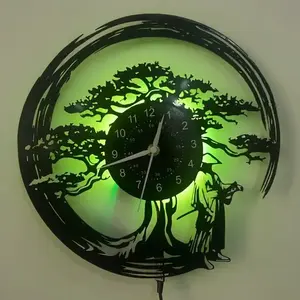 Japanese Samurai Vinyl Wall Clock with LED Light, Silent Non-Ticking, Unique Wall Art Decor, Ideal Gift for Birthday, Christmas, Housewarming