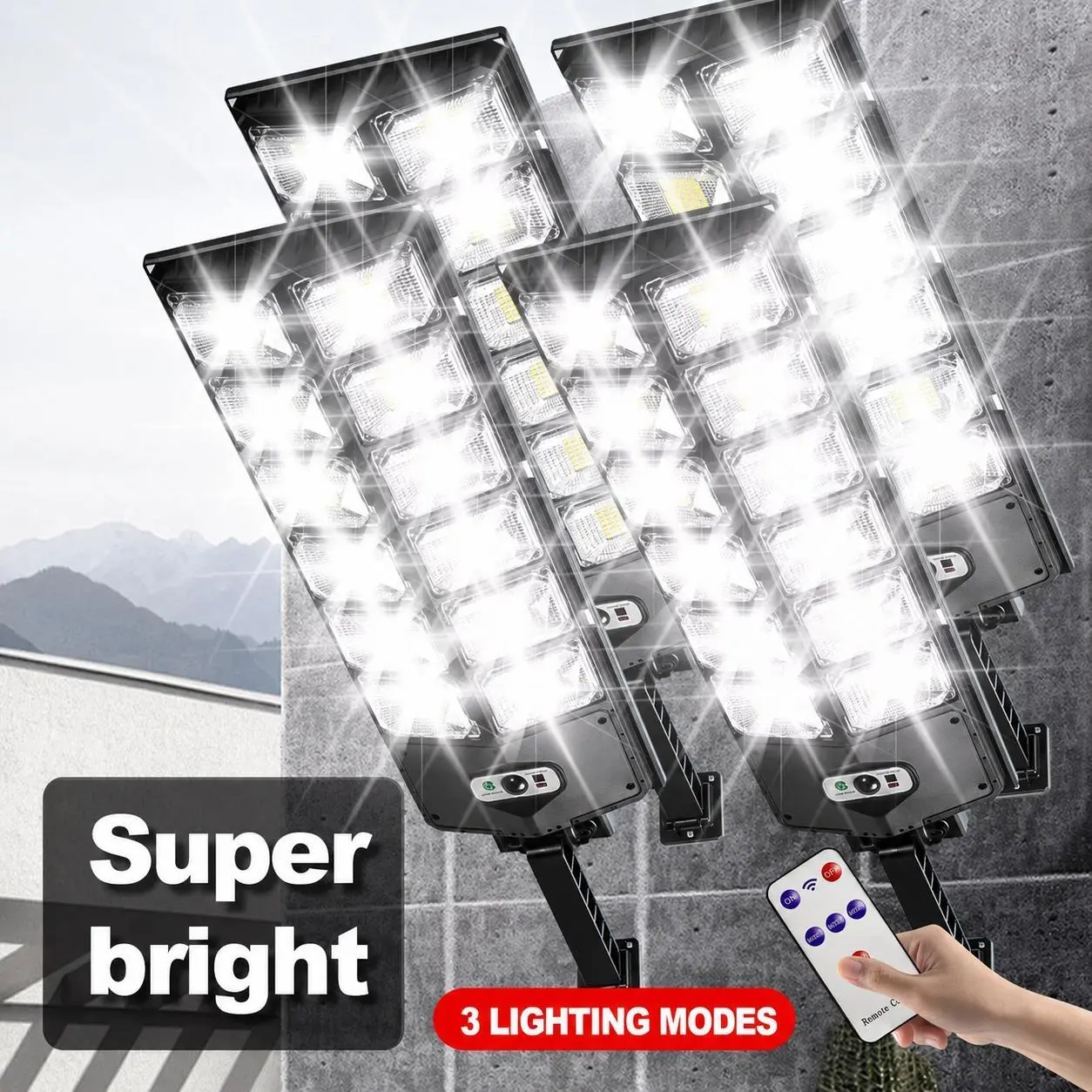 6500K Outdoor Solar Street Light 504 LED Chips Motion Sensor with Remote Control IP65 Waterproof Rating Outdoor Dusk-to-Dawn Street Lighting